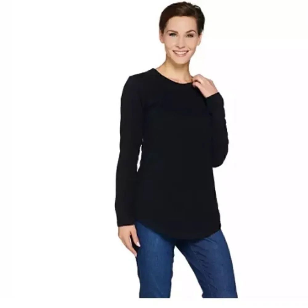 Isaac Mizrahi Live! DENIM Slub Knit Tunic w/ Plaid Corduro Back